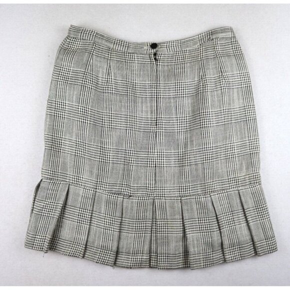 VINTAGE WOMEN'S BLACK & CREAM PLAID PENCIL SKIRT - PLEATED HEM - SIZE 15/16 - Picture 5 of 6